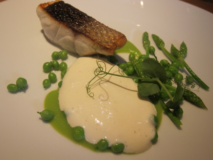 sea bass and peas